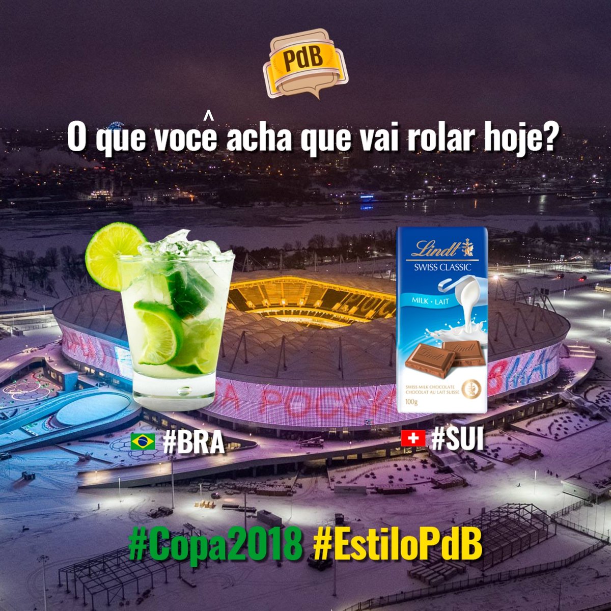 papodebar_'s tweet photo. O que vocês preferem, caipirinha o chocolate suíço? Quanto vai ser o jogo? 😜 #Copa2018 #BRA #SUI #EstiloPdB https://t.co/avpFYsscaT