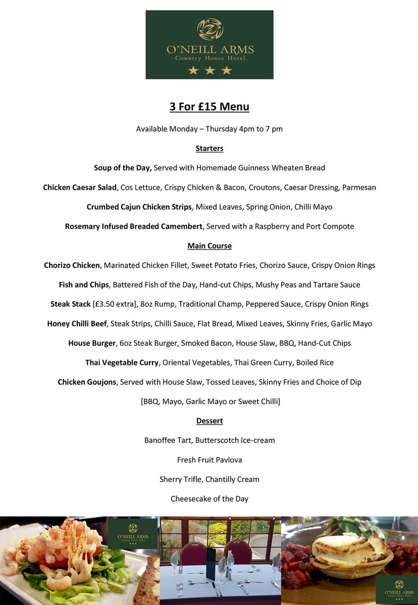 Three Courses for £15... 
Monday to Thursday // 4pm-7pm