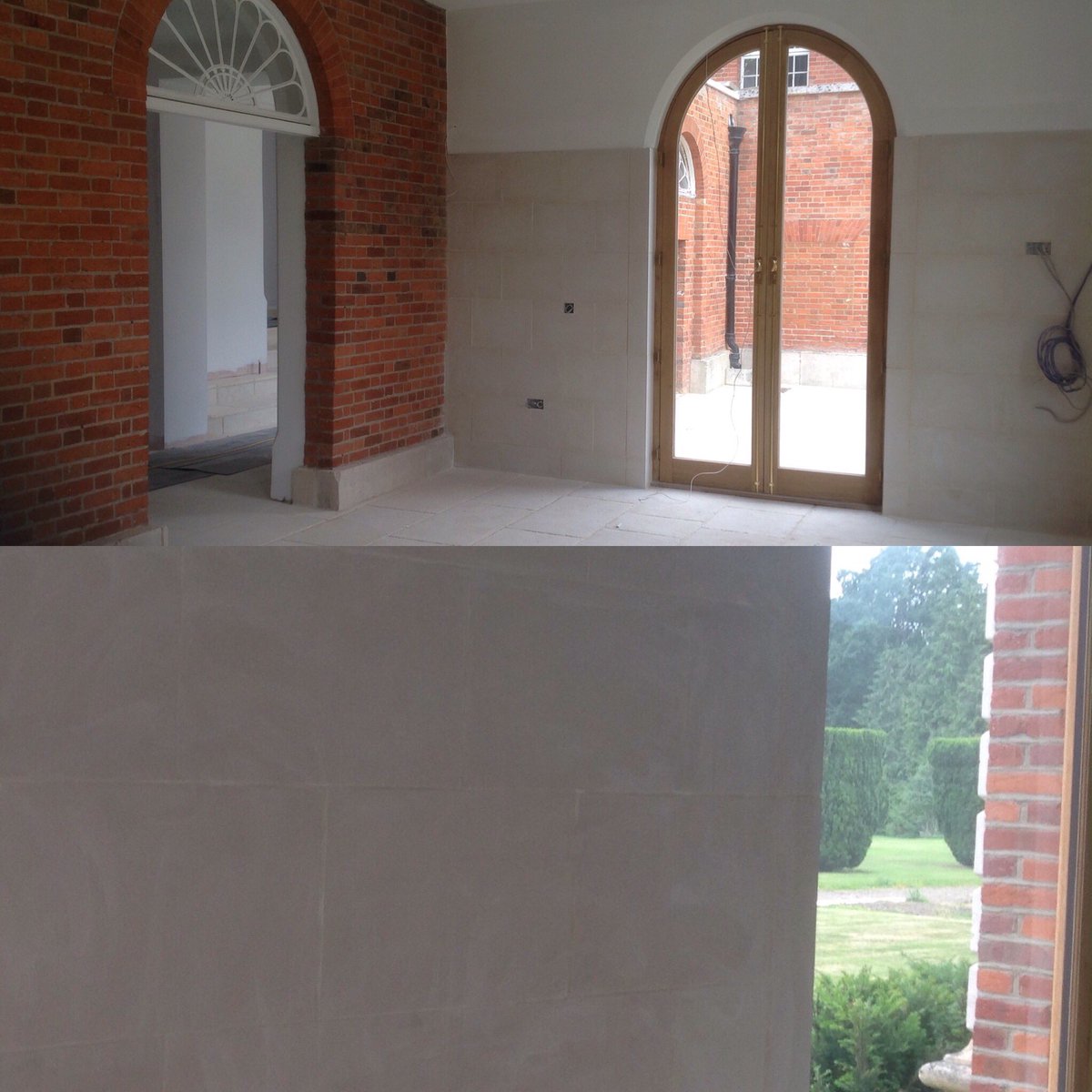 BuildscapeLtd's tweet photo. New Portland Ashlar supplied to clad an internal room within a listed Building. The stone offers a stunning contrast to the existing brickwork. #portlandstone #restoration #bricks https://t.co/HG9ajBe8XR