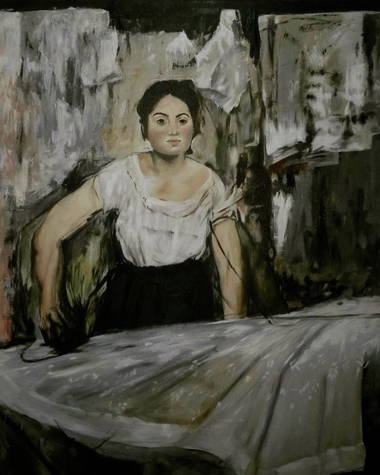 Edgar Degas Woman ironing . Röprodüksiyon  yağlı boya bir çalışmadır