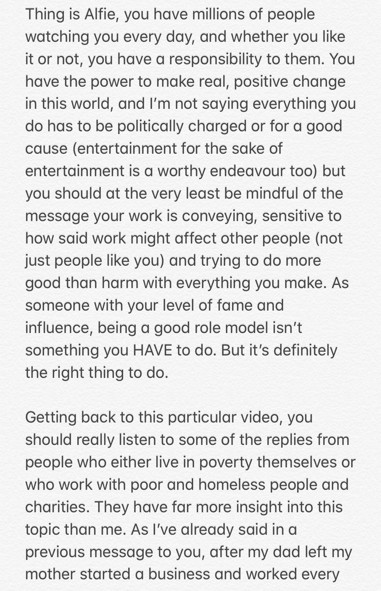 TheHazelHayes's tweet image. I sent this to @PointlessBlog just now.

If his video made you angry, I’d appreciate if you could read my message, then reply to this tweet and explain why. Constructive feedback please. Name calling won’t help.

Any links to relevant charities or further reading also welcome!