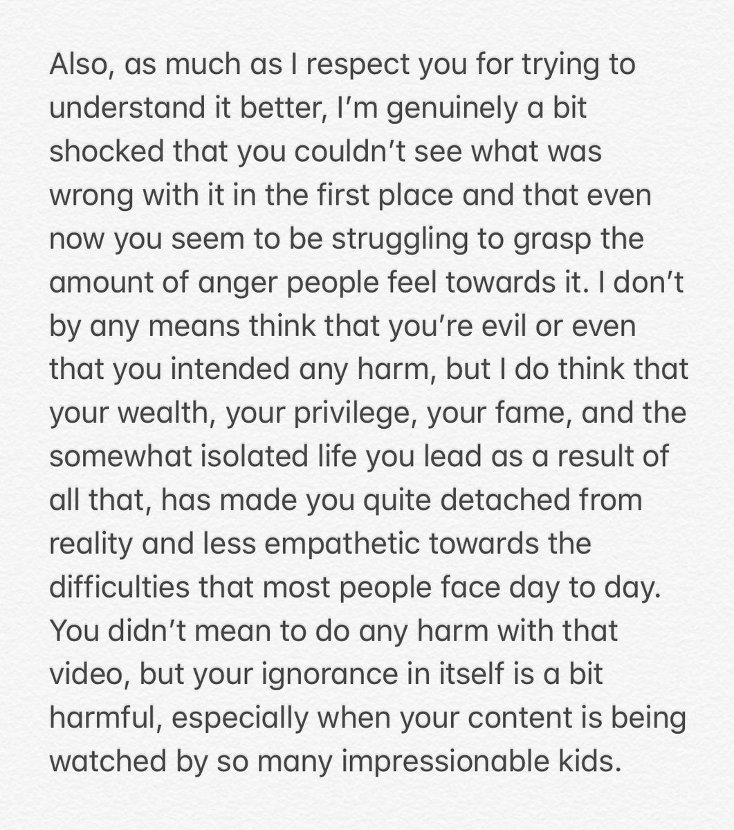 TheHazelHayes's tweet image. I sent this to @PointlessBlog just now.

If his video made you angry, I’d appreciate if you could read my message, then reply to this tweet and explain why. Constructive feedback please. Name calling won’t help.

Any links to relevant charities or further reading also welcome!