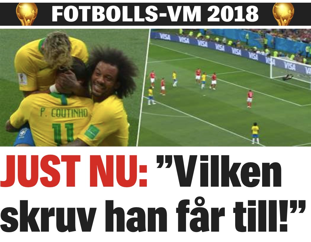 SportExpressen's tweet photo. Drömmål av Coutinho! Följ Brasilien-Schweiz här https://t.co/UfQVLXFyDw #expressenvm https://t.co/B9NvXR5xzD