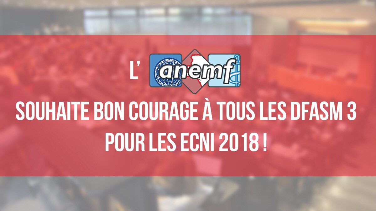 ANEMF's tweet photo. #ECNi2018 | L’@ANEMF et l’ensemble de son réseau souhaitent bon courage aux étudiants commençant les épreuves des ECNi demain ! 💪 https://t.co/LQCiHOXPCl