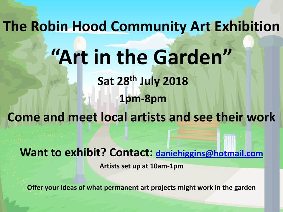 On Sat 28th July come &amp; see the Robin Hood Garden converted into an #art exhibition space just for one day. 6 local artists will exhibit sculptures, paintings, photographs &amp; prints in the space on easels and log plinths. More info bit.ly/2K0yvFq #Hackney #Exhibition