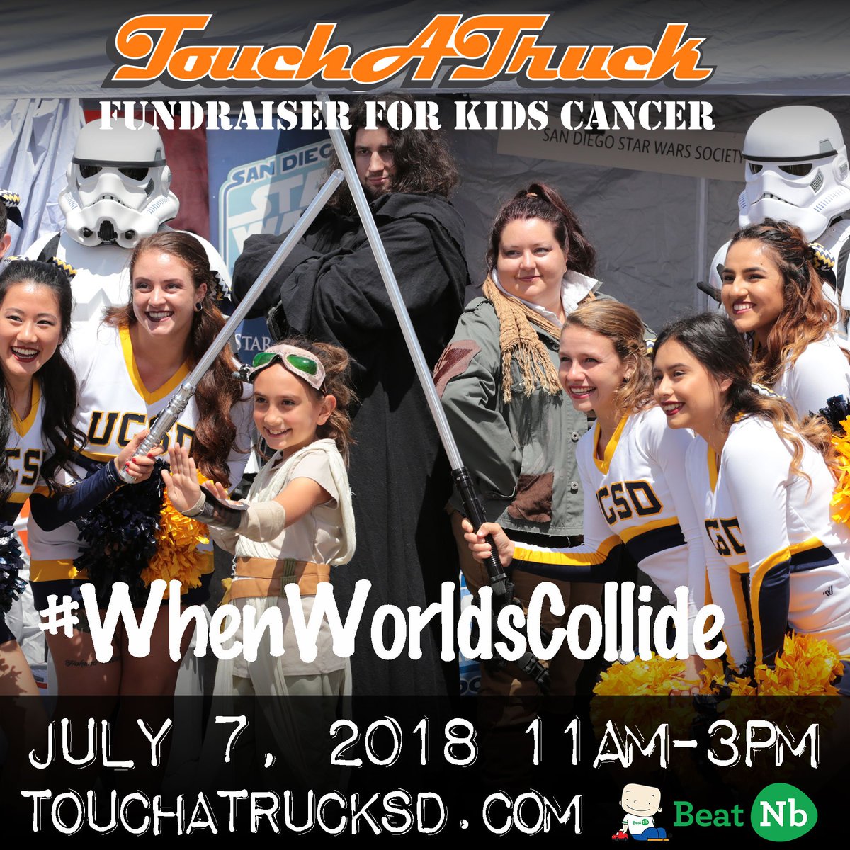 KidsCancerSux's tweet photo. Usually, you don't find cheerleaders, rebels, and stormtroopers in the same photo, right? Buy your tix now! $15 bucks. https://t.co/o2pY1rrD49
.
100% of your #TouchATruckSD ticket price goes to support #ChildhoodCancer research and clinical trials in #SanDiego and nationally. https://t.co/844BT4qP4Q