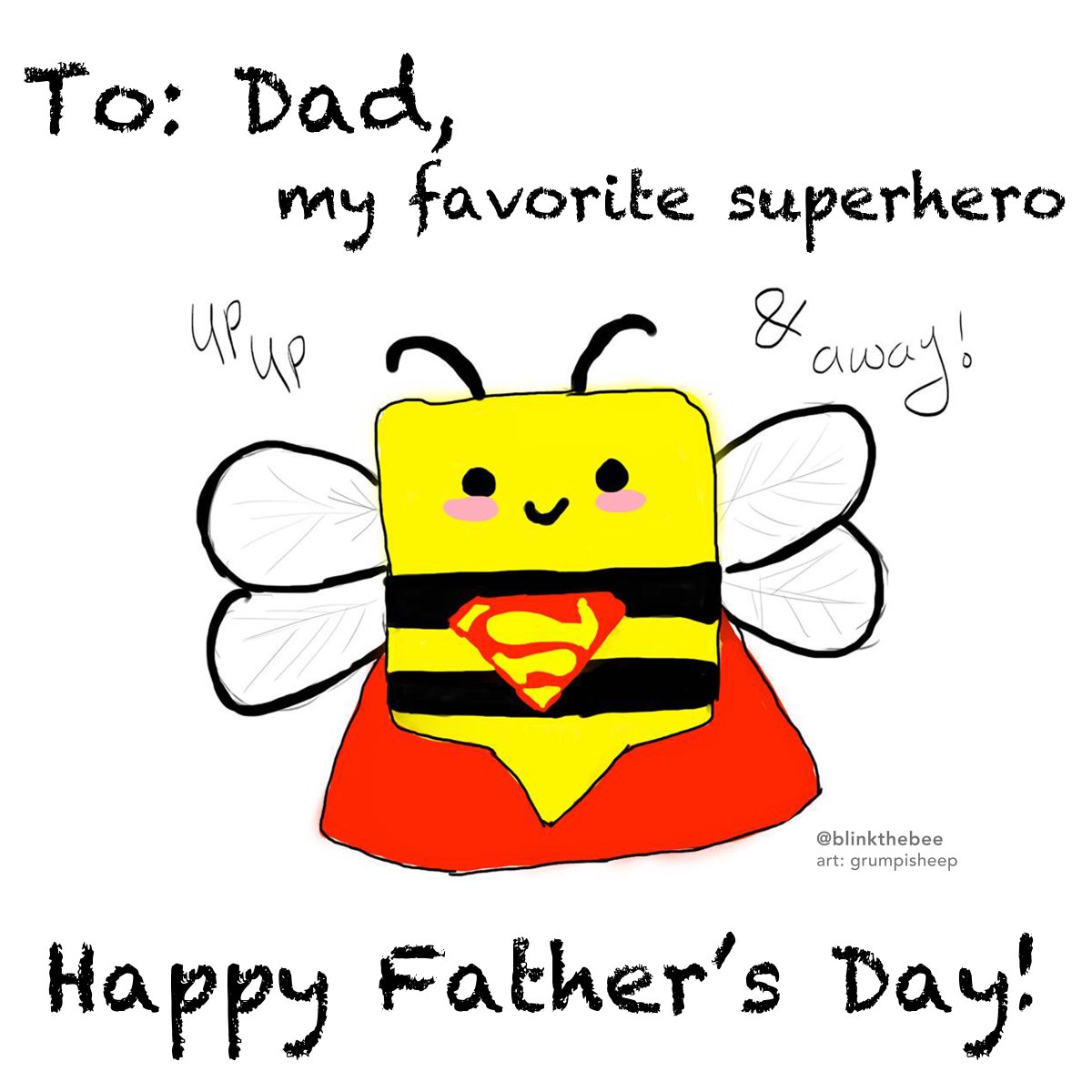 blinkthebee's tweet photo. Wishing all the super-dads a happy Father's Day! 
The blink image is fanart from @grumpisheep, one of the 1st we ever received!
💌: Have fanart you want to send to Blink and the team? Tag us on facebook, instagram, or twitter @blinkthebee or email at blink@blinkthebee.com https://t.co/AsDEktCA2Y