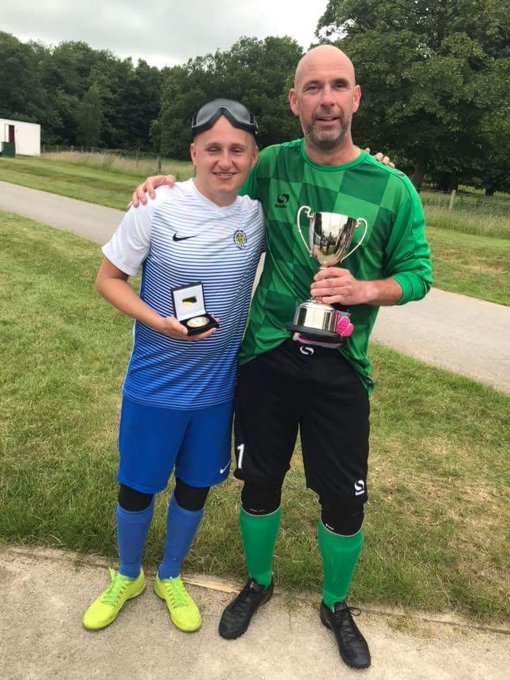 NathanAndPete's tweet photo. Today Nathan played in the #FADisabilityCup Final @StGeorgesPark I was GK Coach. However, our GK got injured after 12 mins meaning I had to come on. My first game in this format. We won 1-0. So proud of the team. Legends! #blindfootball -P- https://t.co/4xTNawB1sa