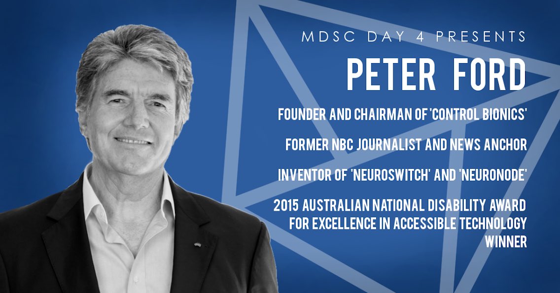 unimelbmdsc's tweet photo. MDSC 2018 DAY 4 PRESENTS Peter Ford, Founder and chairman of @Control_Bionics. His invention, #Neuroswitch, reads EMG signals to give users a voice. We’re so excited to see him bring his newest model, #NeuroNode, to #MDSC2018! https://t.co/xU8lBGdlk6