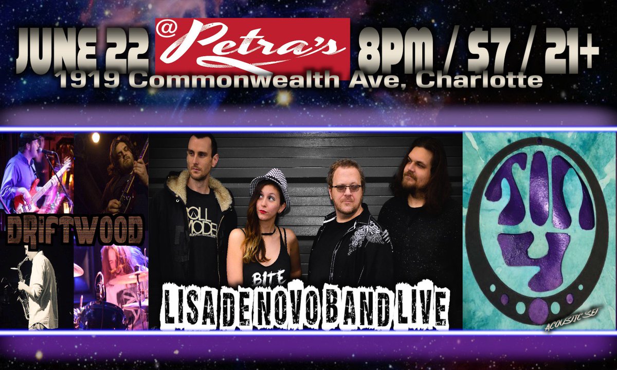THIS FRIDAY NIGHT @petrasbar! 3 bands for $7. 21+ <a href="/Charlottgotalot/">Charlotte's got a lot</a> <a href="/charlottemusic/">Charlotte Music</a> <a href="/PlazaMidwood/">Plaza Midwood</a> #lisadenovoband #lisadenovolive #driftwood #tin4 #plazamidwood #cltmusic #june22 #savethedate