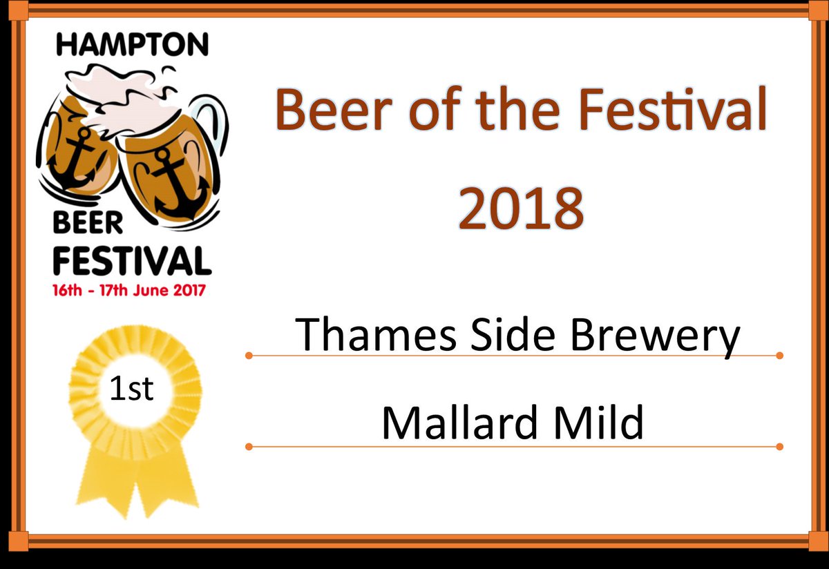 HamptonBeerFest's tweet photo. Congratulations to Thames Side Brewery for winning beer of the festival with Mallard Mild! https://t.co/F9gZWcTSCh