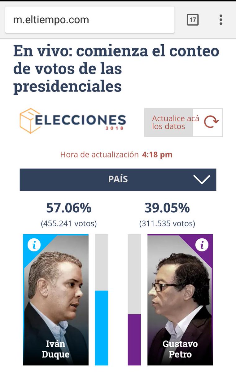 De los medios mas rápidos en informar y en entregar los resultados de #EleccionesColombia es <a href="/ELTIEMPO/">EL TIEMPO</a> eltiempo.com