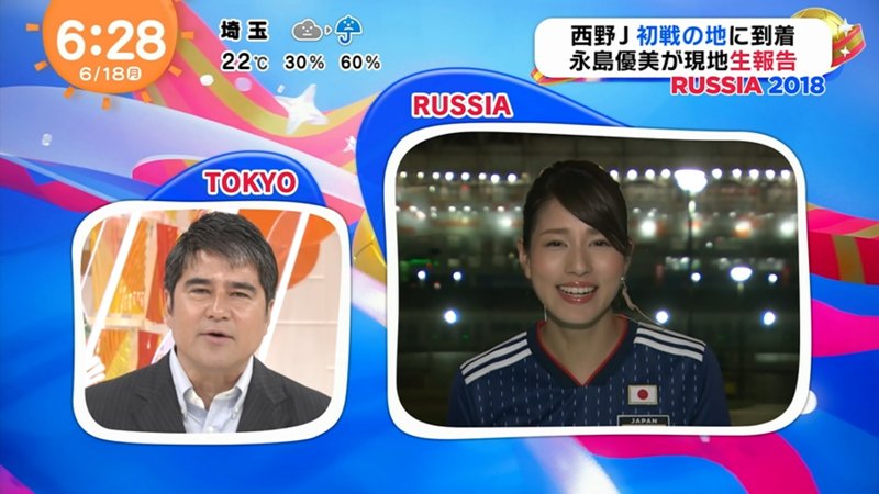永島優美 永島昭浩 フジテレビ ロシアと日本中継 親子共演 サッカーw杯 西野japan はんぱないjapan 嚙み Twitter