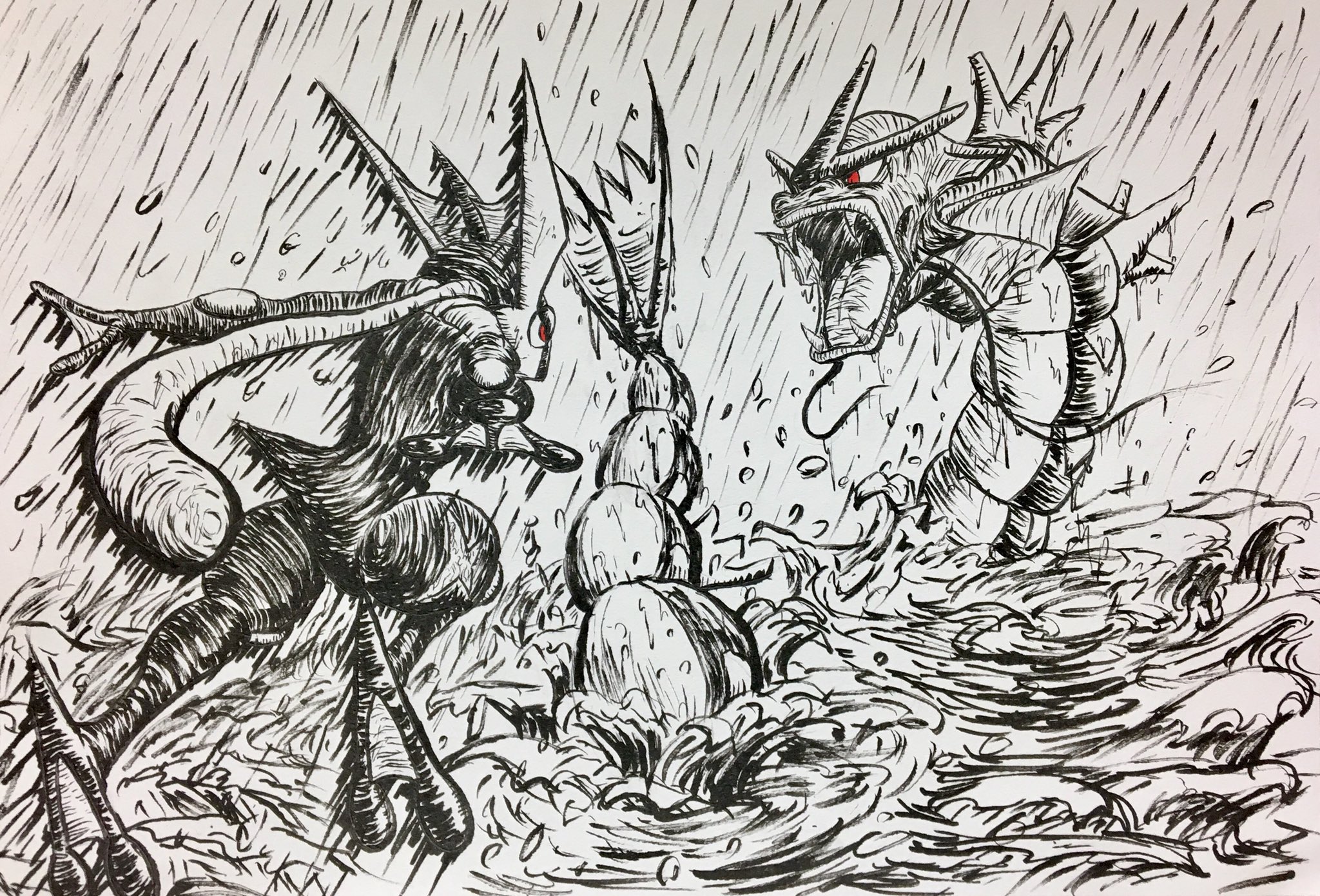 めたる 筆ペンで 水タイプ最強決定戦決勝 ポケモンイラスト ギャラドス ゲッコウガ T Co Bsuot0w75t Twitter