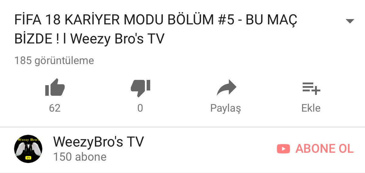 En iyi videomuz olarak 185 görüntülenme alıp +60 beğeni alan videomuzun sevincini yaşarken ayriyetten 150 aboneye ulaştık. Teşekkürler 👏👏👍