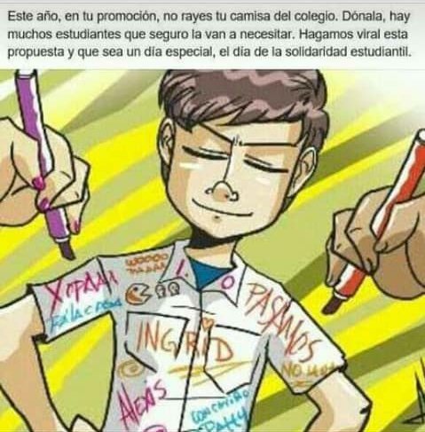 jquinteronews's tweet photo. La AVEC promueve la campaña "Dona tu camisa, no la rayes"
Este año en tu Promoción, no rayes tu camisa del colegio. #SoyAvec @ReporteYa https://t.co/R4aFrcR27W