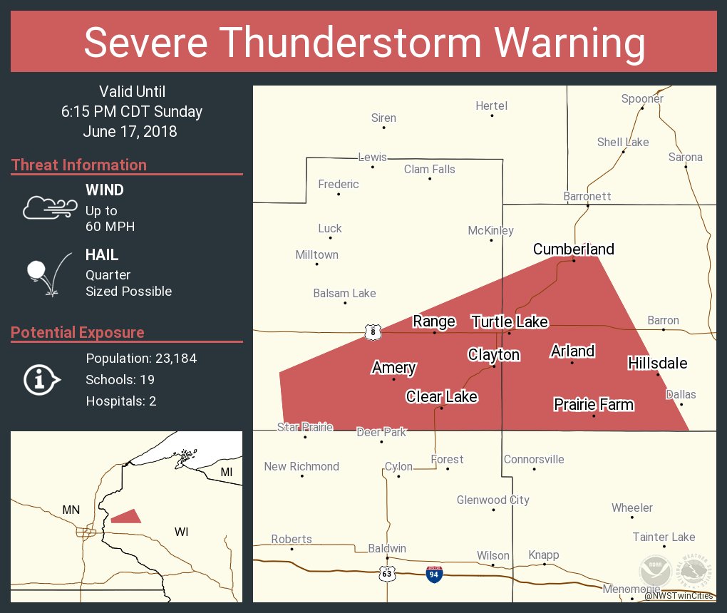 NWS Twin Cities on Twitter "Severe Thunderstorm Warning including