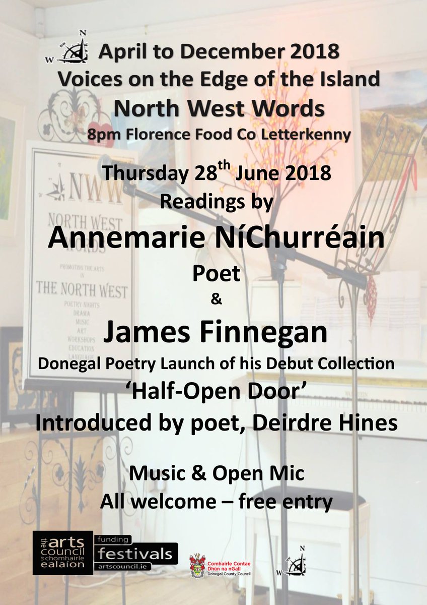 Looking forward to this <a href="/_northwestwords/">North West Words</a> reading on 28 June 2018 w/ James Finnegan <a href="/Florencefoodco/">Florence Food Co</a>. Wee reminder that BLOODROOT is available to buy from <a href="/easons/">Eason</a> Letterkenny!  Join us @DonegalArts <a href="/WOLetterkenny/">What's on Letterkenny</a> <a href="/DonegalDollop/">Donegal Dollop</a> <a href="/GoVisitLK/">Go visit Letterkenny</a> <a href="/CulturalCentre/">Regional Cultural Centre, Letterkenny</a> <a href="/poetryireland/">Poetry Ireland / Éigse Éireann</a> <a href="/dglwoman/">Donegal Woman</a>