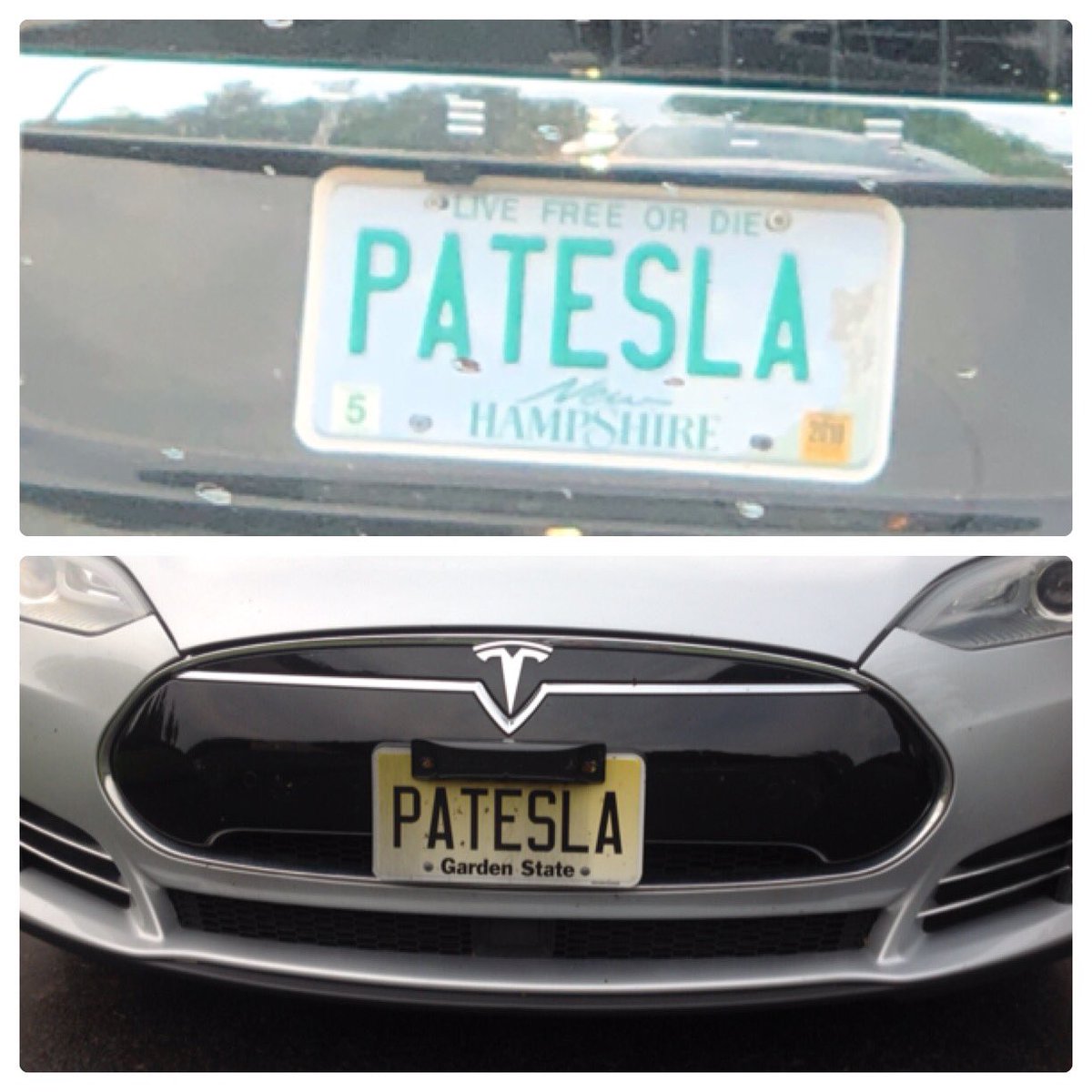PankajSmita's tweet photo. Uniting Patel and Tesla, in NJ and New Hampshire. Hope to see these plates for all 50 states with help from @elonmusk https://t.co/PO7mLEkm1D