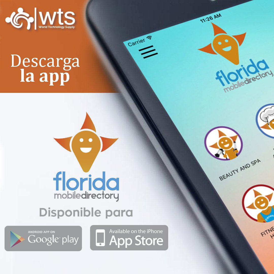 WTSupply's tweet photo. Queremos estar a tu lado en todo momento. ¡Descarga ya! la App “Florida Mobile Directory” y aprovecha cada momento. https://t.co/Bm9Pz6CMVq