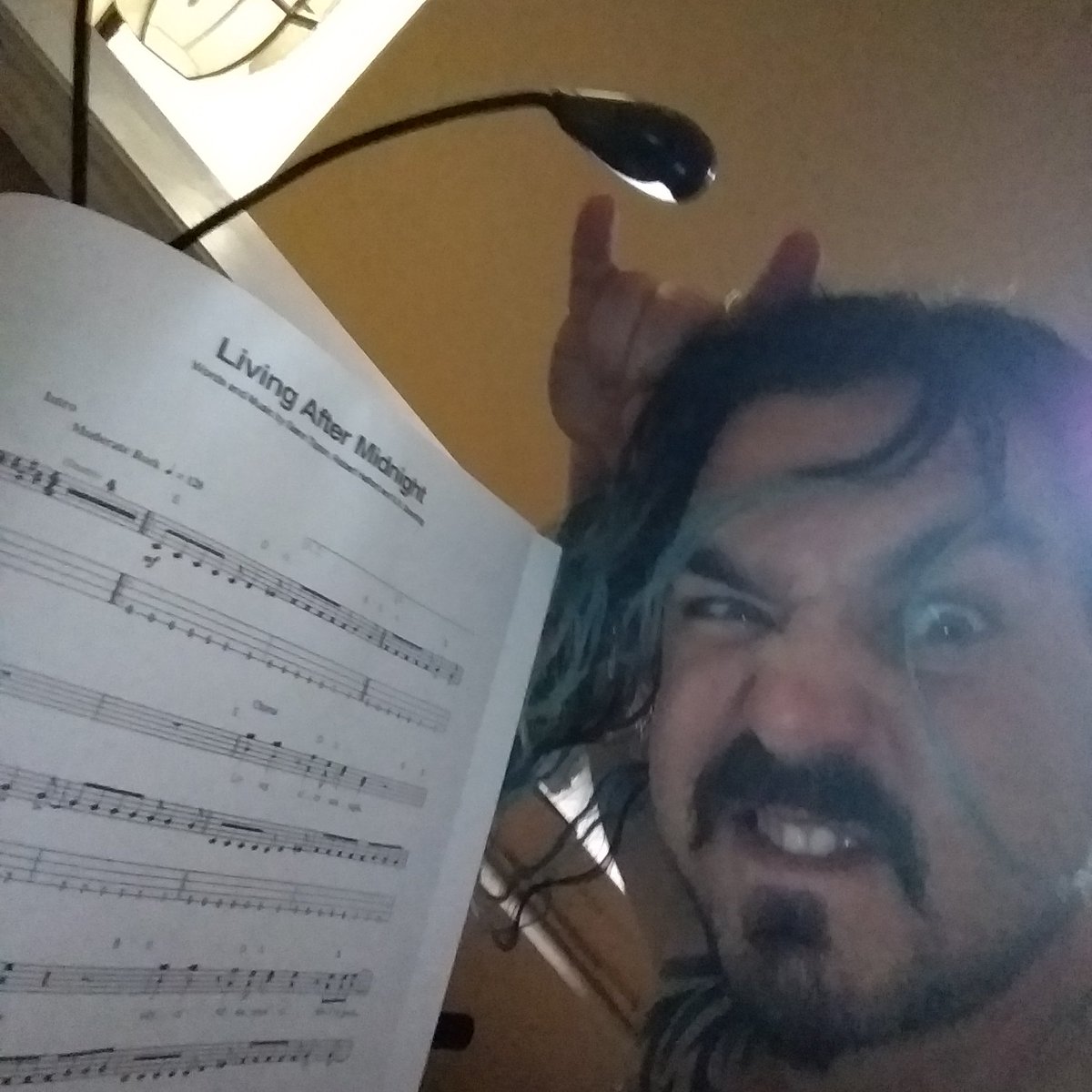 TheWeirdTeacher's tweet photo. Thanks to my Rock Bass Bible that I got TODAY I just learned Living After Midnight by Judas Priest during nap time. It's not perfect, and it's not that hard of a song, but it's really freaking cool! #learningbass #readingmusic #readingtab https://t.co/8AG1MO29vZ