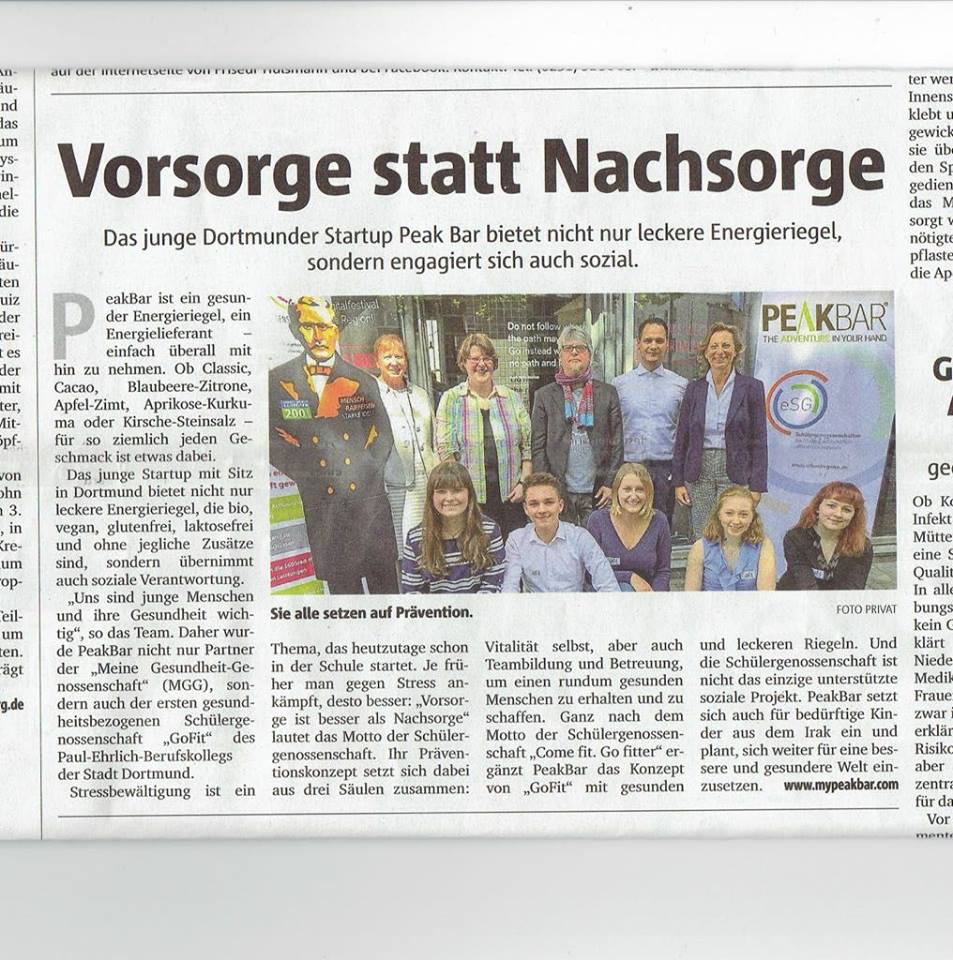 PeakBarNatural's tweet photo. „Vorsorge statt Nachsorge“ so lautet den Artikel in Ruhr Nachrichten. PeakBar bedankt sich bei allen, die die Messe „City bewegt sich“ vorbeischauten.
#gesundeernährung#gofit #ruhrnachrichten #pebk #schülergenossenschaft #vorsorge #fit https://t.co/JokGZDPE1C
