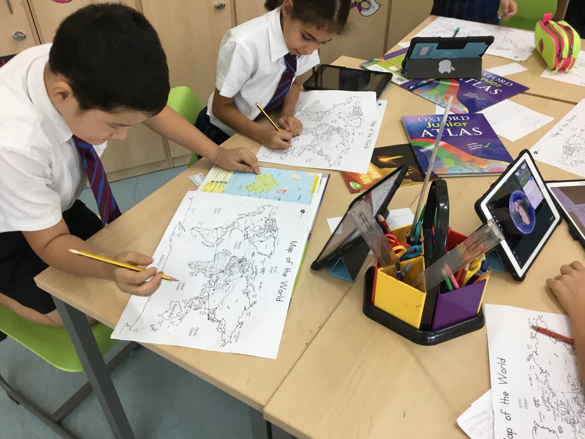 BCADyear4's tweet photo. Using our knowledge of time to help us plot a path across the world in 80 days (visiting at least three cities in each populated continent). Using atlases, iPads and of course teamwork to help us out! #bcadyr4 #PrimaryRocks #maths https://t.co/Q8ua8GKoXd
