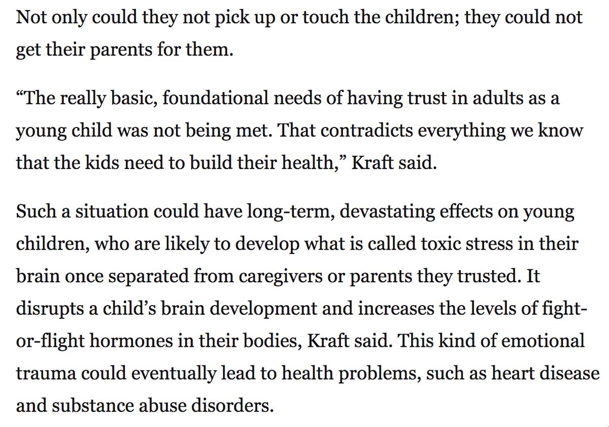 In this article the president of the American Academy of Pediatrics explains what this policy does to kids. But if you've ever picked up and comforted a small child, you don't need an expert to tell you.

washingtonpost.com/news/post-nati…