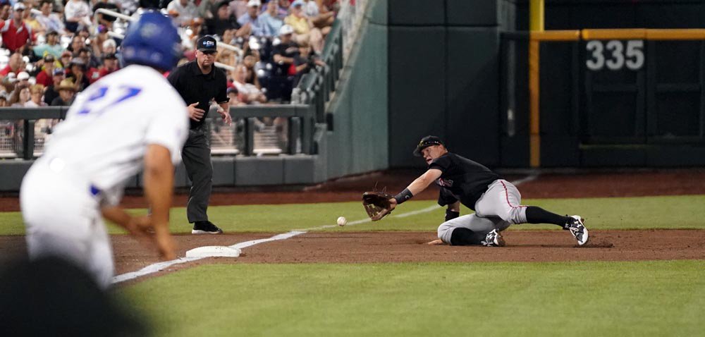 Stitch_Head's tweet image. Two names. Four letters: Josh. Jung.
@TTU_Baseball's Freshman wunderkind robbed Nelson Maldonado of extra bases with this #WebGem. But the Gators are threatening again.