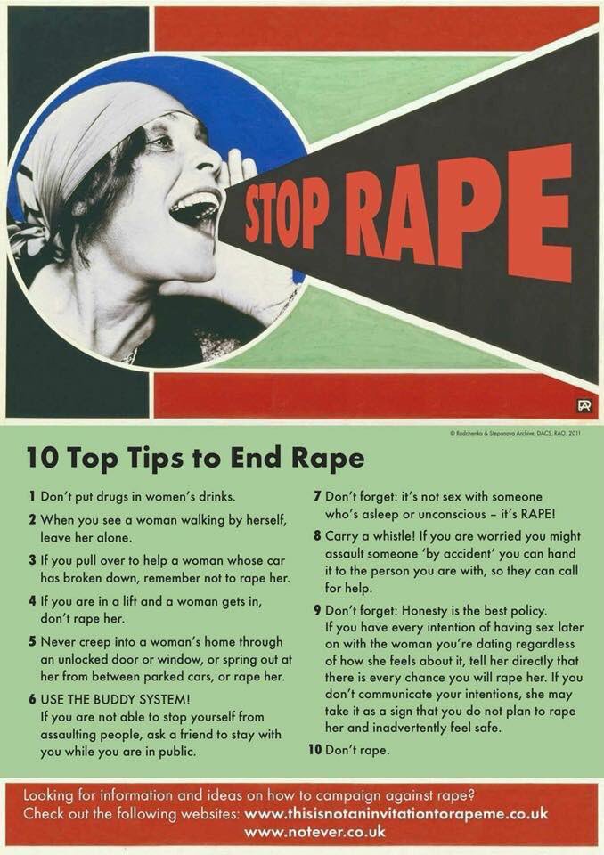 AvaGraceVIP's tweet photo. Itโs pretty damn simple guys. Here are your 10 Top Tips to End Rape. Men go forth and implement them immediately.
#10toptips https://t.co/S9YTtLTlgK