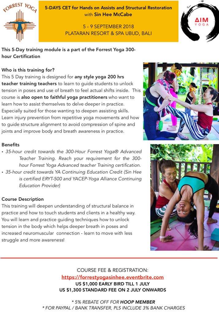 aim_yoga's tweet photo. @sinhee FORREST YOGA 5days #CET #YogaTeacherTraining is happening this 5-9 September in #ubud #bali

Sign up now at https://t.co/uNNBhwNbzW https://t.co/DM6nOOoTU3