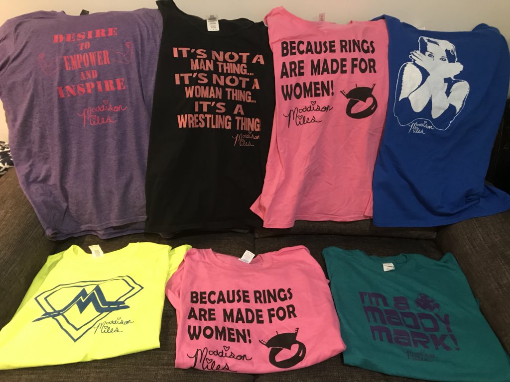 I have a few @maddison131444 shirts in my collection! 💪 She’s the queen of merch.

I’m so proud of you, Maddy! 💕

#supportmaritimewrestling #independentwrestling
#maddisonmiles