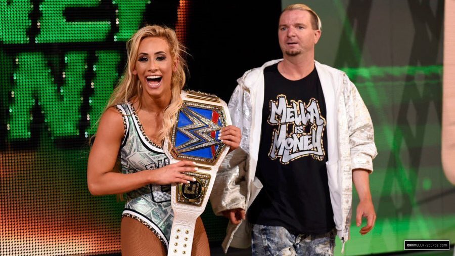I beat Charlotte Flair once. I beat Charlotte Flair twice. You know who else I beat? I beat Asuka! I BEAT ASUKA! You know why? Because MELLA. IS. MONEY. 💋 [<a href="/carmellaownsme/">James.</a>]