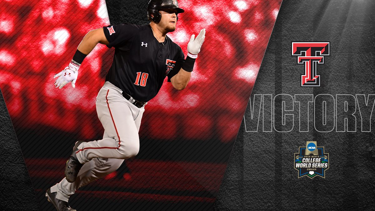 NCAABaseball's tweet photo. RAIDER. ⚫️ POWER. 🔴

The defending champs are headed to the elimination bracket! @TTU_Baseball knocks off No. 1 overall seed Florida, 6-3! https://t.co/FAcx5hN1eV