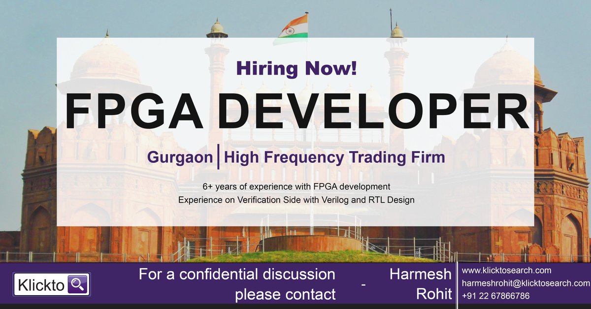 Our client, a high frequency proprietary trading firm is looking for an FPGA Developer for their office in Gurgaon. To know more, get in touch with Harmesh Rohit or click here - lnkd.in/ebNJVeV
#itdevelopment #proprietarytrading #FPGA #Jobs #ITJobs #Jobsearch