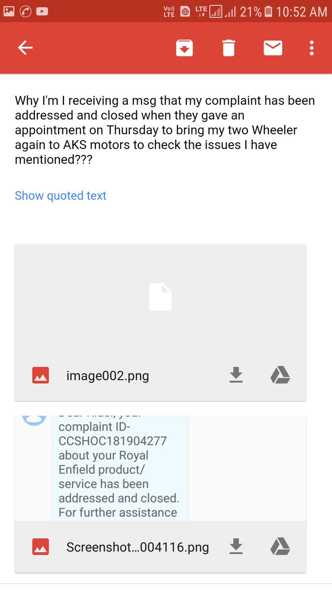 imransharief07's tweet photo. @royalenfield complaint closed even before getting attended https://t.co/zdfGaVlt92