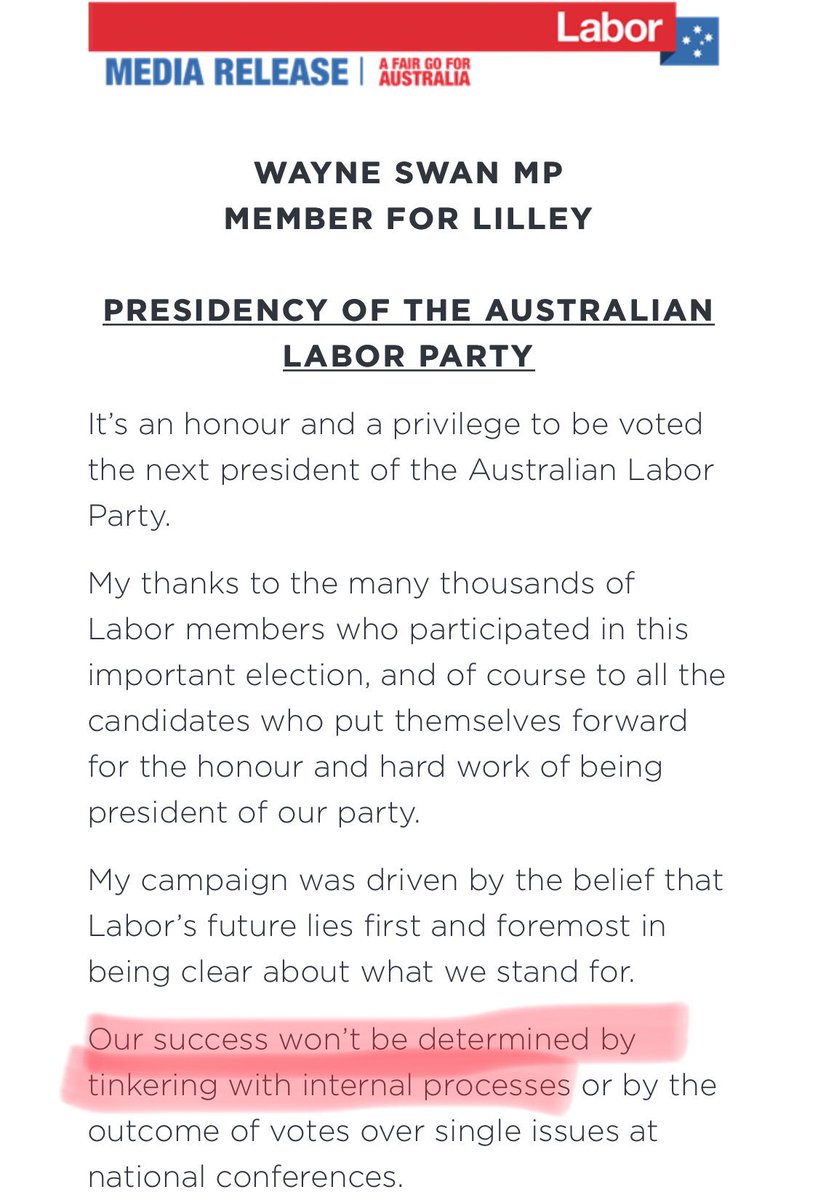 RedTeamALP's tweet image. .@AustralianLabor now has a President in Wayne Swan who is an enemy to internal party democracy and party reform. #AusPol #alpdemocracy
