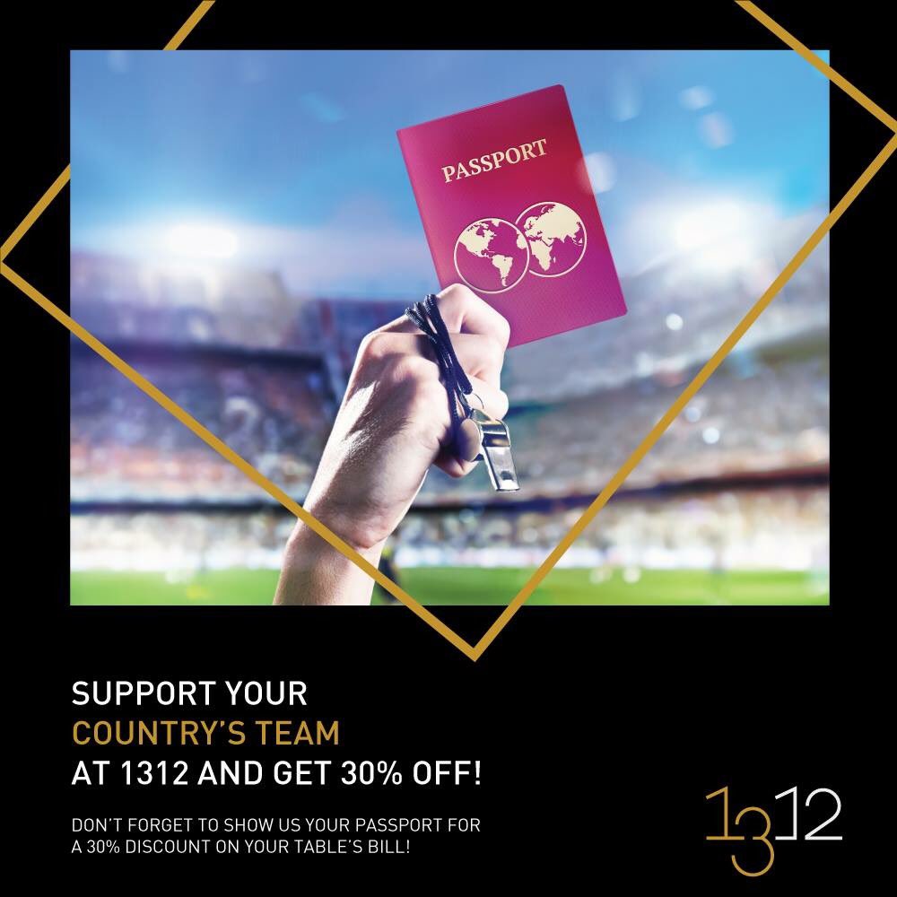 HiltonDeadSea's tweet photo. Support your country and get 30% discount on your table at 1312 during the games ⚽🏆. For reservations📞 0796607090 *Terms &amp; conditions apply. #hiltondeadsea #deadsea #matches #footballmatches #football2018 #footballgames #summervibes https://t.co/tL2fihFol0