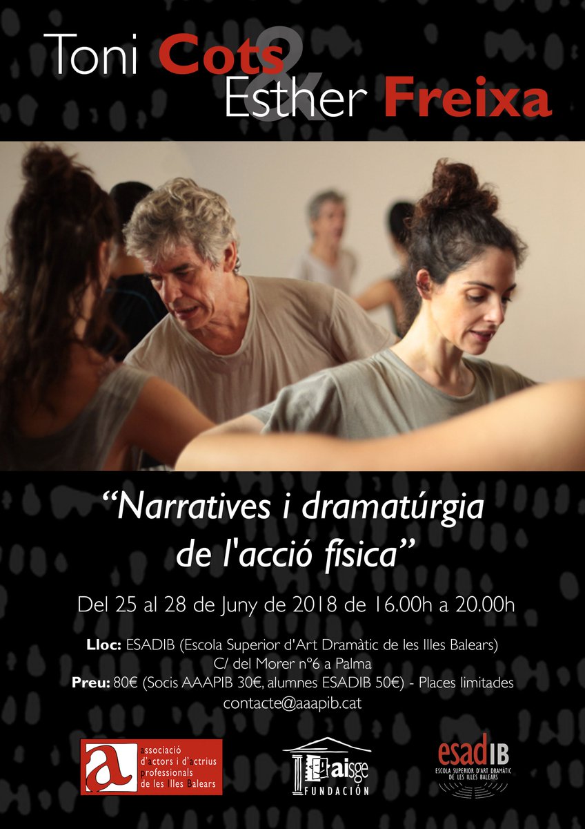 No et perdis el curs “Narratives i dramatúrgia de l’acció física”, organitzat per la <a href="/AAAPIB/">AAAPIB</a> i que tindrà lloc del 25 al 28 de juny a l’<a href="/ESADIB/">ESADIB</a> #ESADIB #AAAPIB #Teatre #ArtsEscèniques