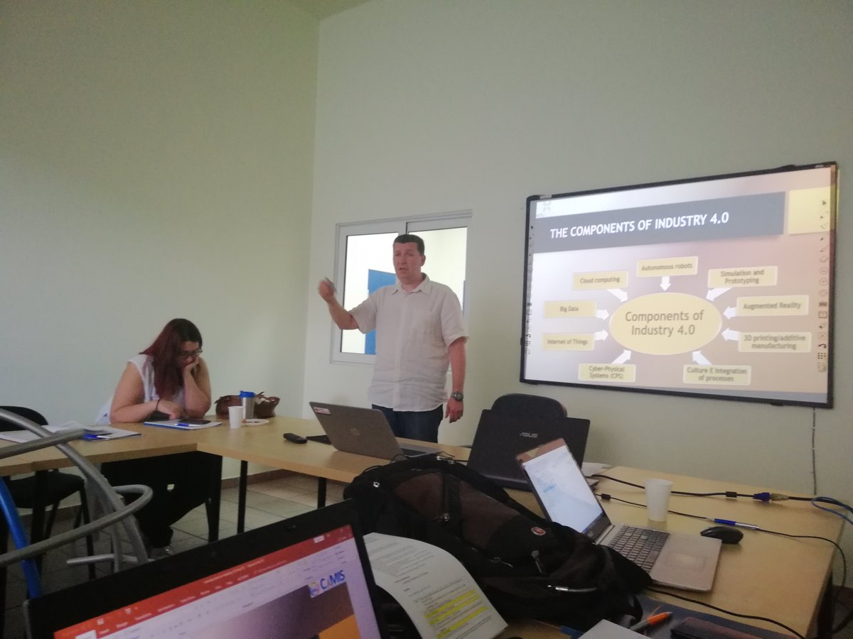 UPBCAMIS's tweet photo. UPB-CAMIS staff presenting Industry 4.0 concepts during the Learning and Teching Activity organised in Larissa, Greece under the Erasmus+ KA2 project entitled eduDRONE. See more details at https://t.co/ZLMncB9a0Q. #edudroneproject #industry4.0 #erasmus+ https://t.co/iWjjKmiGVI