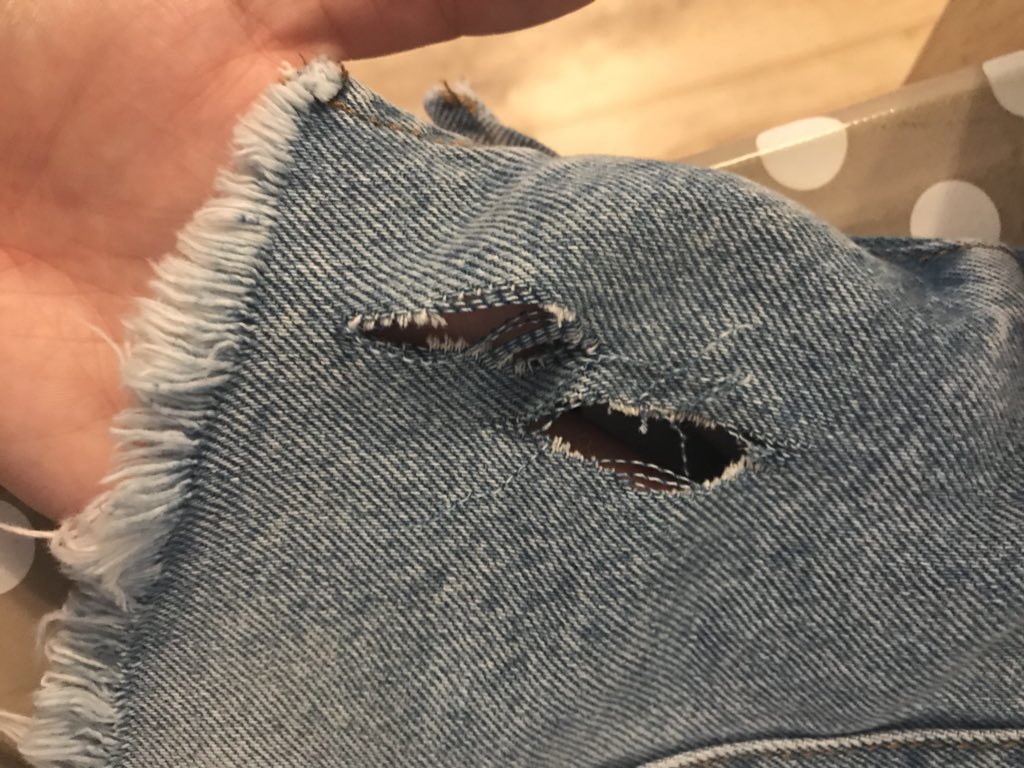edenforrester's tweet photo. @NewLookHelp to say I’m unimpressed is an understatement. I bought these shorts back at the beginning of May for my holiday. Whilst on holiday last week I put the pair of shorts on took the labels off and they ripped. Please help! #faultyshorts https://t.co/kcE7ETlzCC