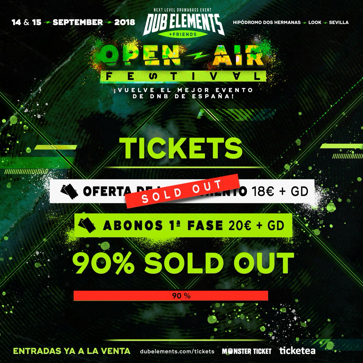 ¡Date prisa! Y vive con nosotros 2 noches de D&amp;B con los mejores artistas del género en un recinto mágico al aire libre!!

ÚLTIMOS ABONOS AL PRECIO ACTUAL!!
dubelements.com/tickets + Ticketea | MonsterTicket | RRPPs oficiales