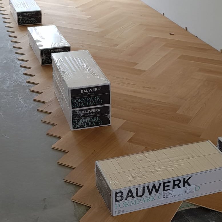 #Bauwerk #quadrato #visgraat #parket op #vloerverwarming.  #Putten #Veluwe
