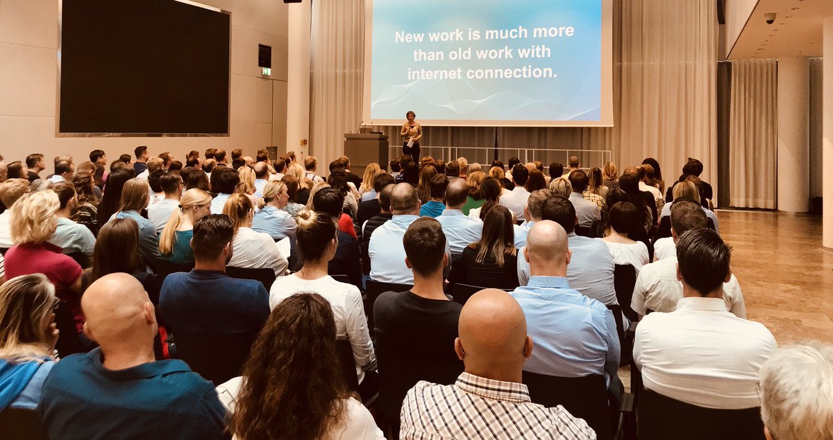 MarielvonS's tweet photo. Thank you to everyone who’s attending our #GMEvent18 today and joined our discussion of #NewWaysOfWorking! The screen here says it all. We need to think differently, open our minds and trust others to make a real change in our working environment and approaches. https://t.co/4EaaVsxJHy