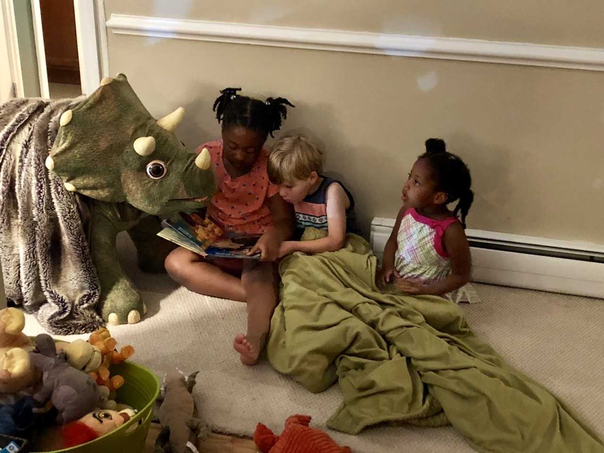 KatieCollettTV's tweet image. Read to a child from a young age &amp;amp; they will associate books with love &amp;amp; comfort. I have always believed that. So, when my son &amp;amp; 2 of his friends snuggled up to read books together Saturday night, my heart melted. Even his triceratops got to listen! #ReadToYourKids #BooksAreCool