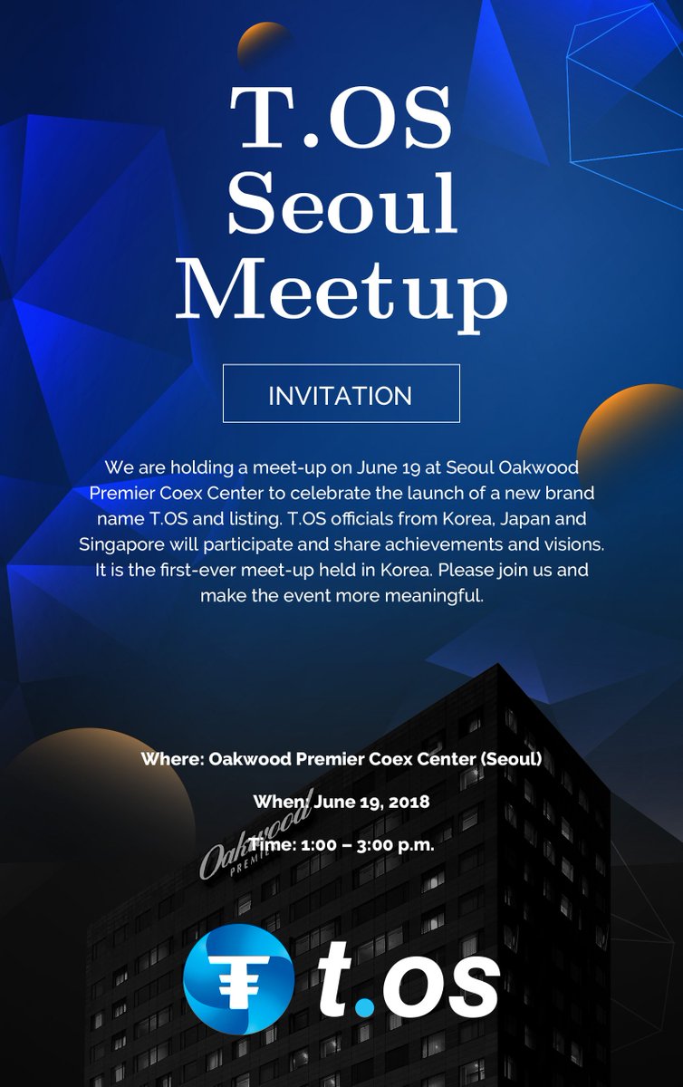 AP_First_'s tweet photo. Finally, T.OS Meetup in Seoul, Korea is going to be held tomorrow! 
You can get some gifts at this Meetup. 
T.OS coins and commemorative coins are waiting for you! 
Please join us and make this Meetup more meaningfully. 

#toscoin #truthofstocks #tos #meetup #seoul #korea https://t.co/xZdTJ8RBxY