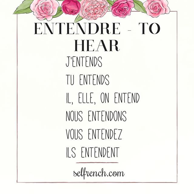 Verbe #25 : entendre ! 
Entendre means "to hear", not "to understand" as in Spanish
Find more and the whole collection from the blog, link in my bio!
⚫️ #LearnFrench #Frenchdaily #DailyFrench #FreeLessons #Français #Francais #France #Language #Polygl… ift.tt/2lg4JPh