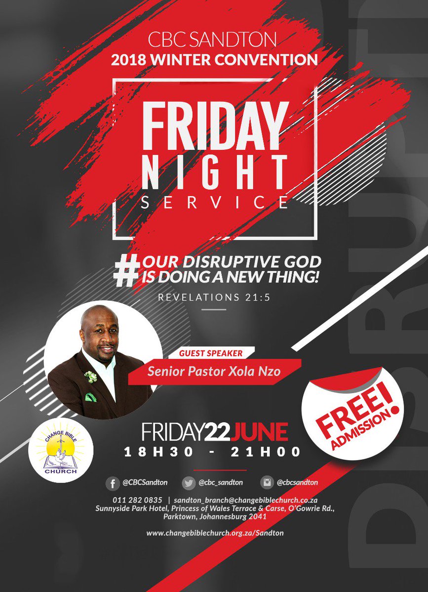 cbc_sandton's tweet photo. Only four days to go! Please join us for the #FridayNightService as our very own senior @PastorXolaNzo officially opens the #CbcSandtonWinterConvention https://t.co/GuxKNv1LLv