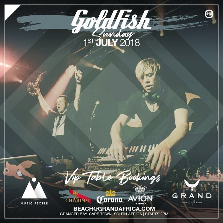 In less than 2 weeks the dynamic due <a href="/GoldFishLive/">GoldFish</a> will be live at Grand Beach, supported by Cape Town's best DJs, Goldfish is set to perform around 6pm.
Email beach@grandafrica.com to book VIP tables and lunch 
General tickets  can be booked online afterhours.nutickets.co.za/MP