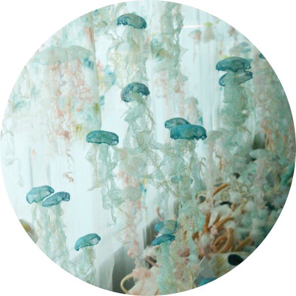 HannahDBedford's tweet image. Jellyfish love... 

Following a hectic few weeks I'm taking #calm and #floaty #GranulationInspiration from this delicate fibre installation by #Sayuri 

#jellyfish 
#artinstallation